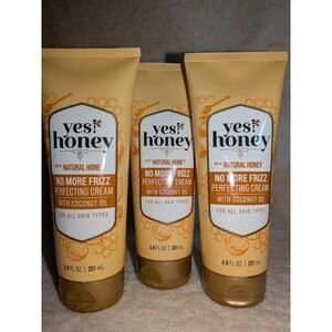 Lot of 3 Yes! Honey No More Frizz Perfecting Cream Coconut Oil, 6.8 fl oz/201 ml